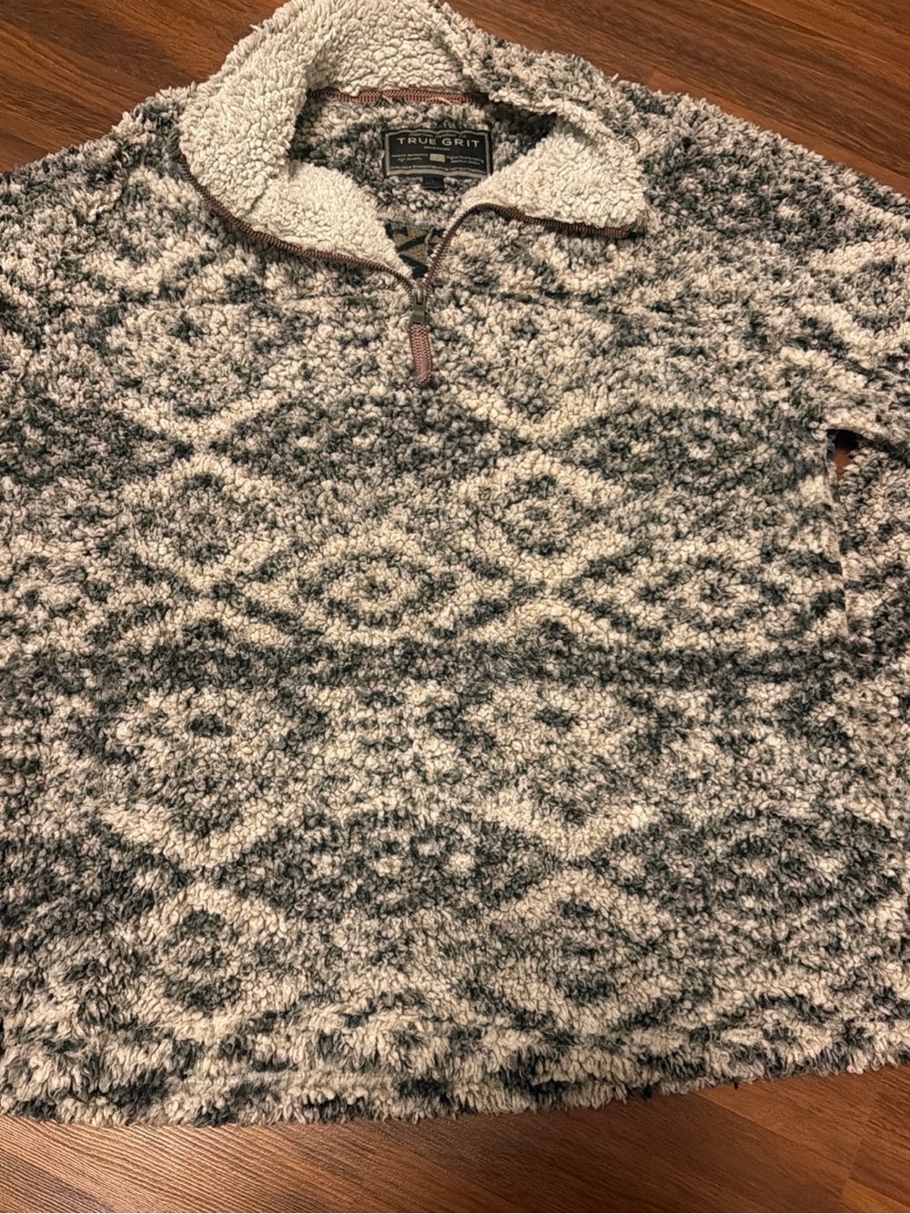 True Grit Men's Cream & Gray Sherpa Zip Pullover